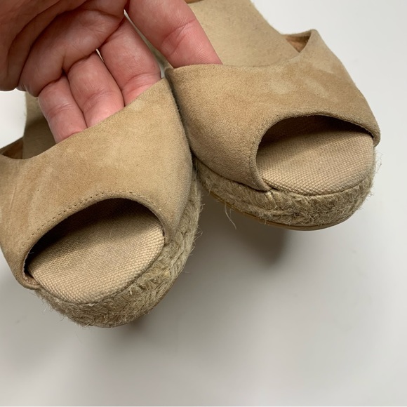 KANNA Espadrille Wedge Sandals Peep Toe Tan Suede Ankle Strap Shoes Size 8.5 - Picture 4 of 9